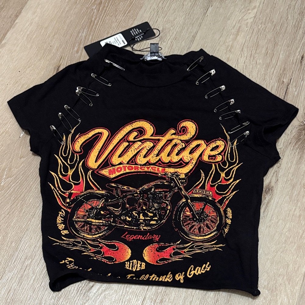 Vintage Motorcycle crop top - Black